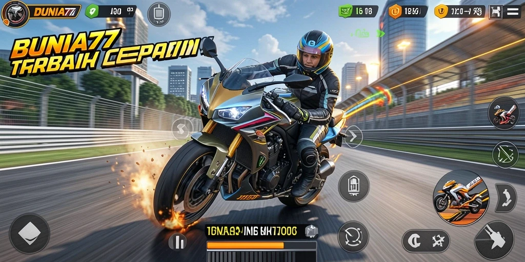 Tampilan gameplay balap motor yang seru dan mendebarkan.