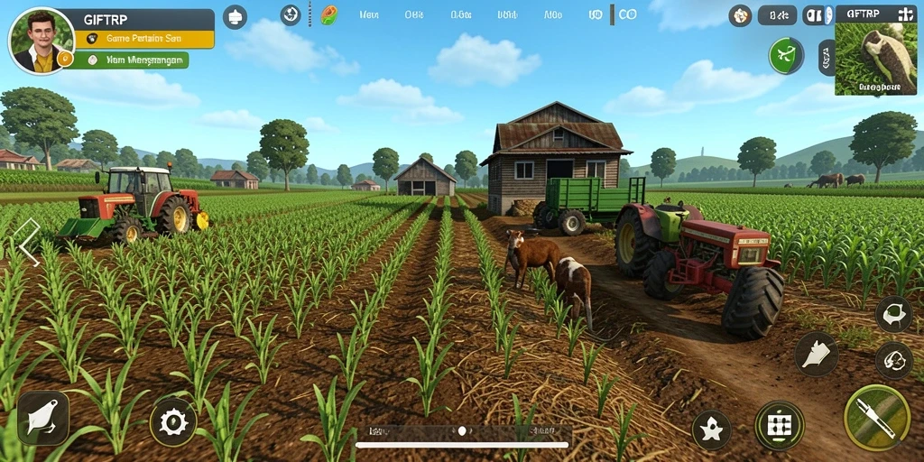 Screenshot gameplay GIFTRP menunjukkan aktivitas bertani yang seru dan interaktif.