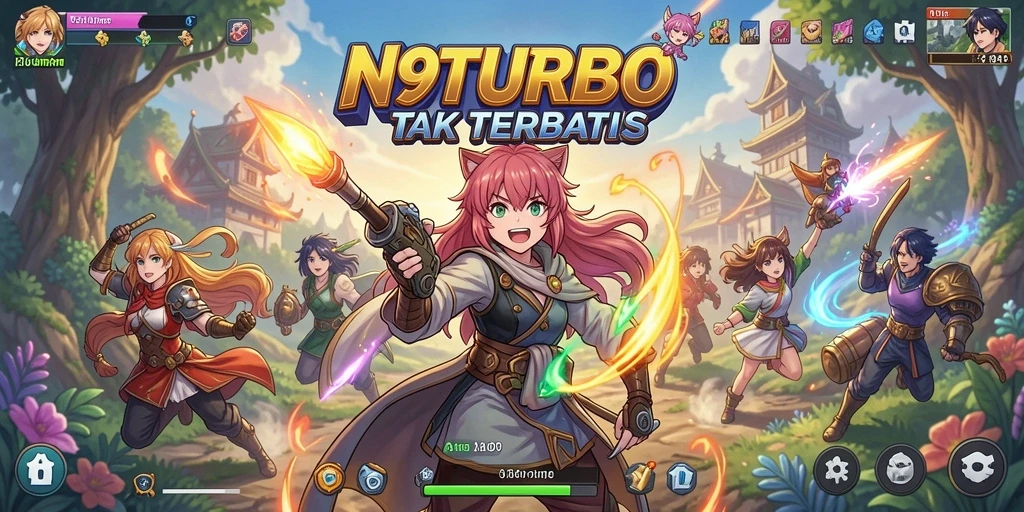 Tampilan gameplay seru dari N9TURBO dengan karakter Anime.