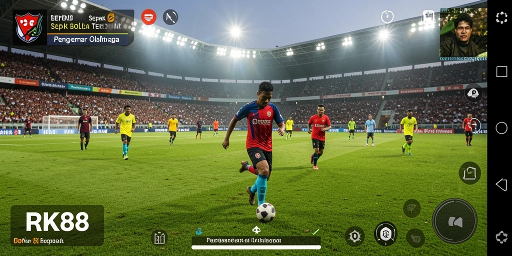Tampilan gameplay RK88 yang mendebarkan di lapangan sepak bola.